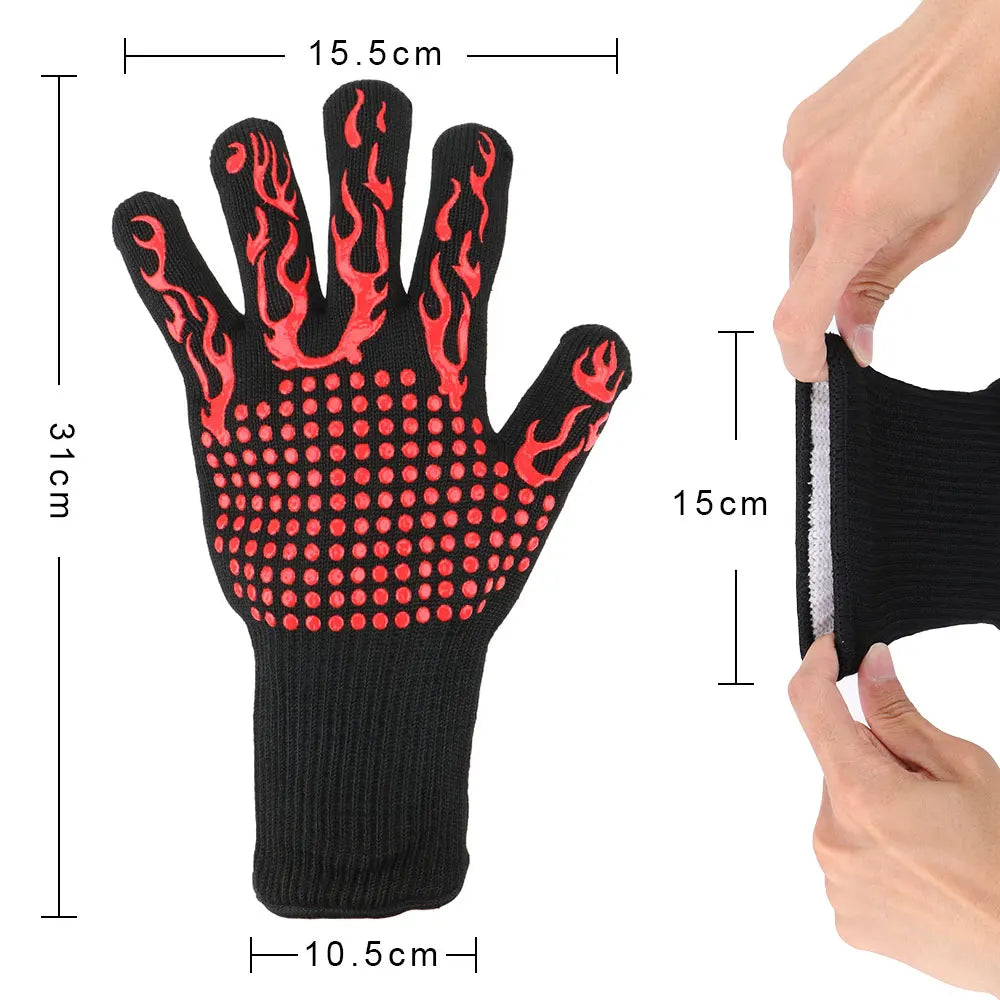 Non-slip Fireproof Microwave Oven Gloves Extreme Heat Resistant Oven Mitts 300-500 Centigrade Flame Retardant BBQ Fire Gloves